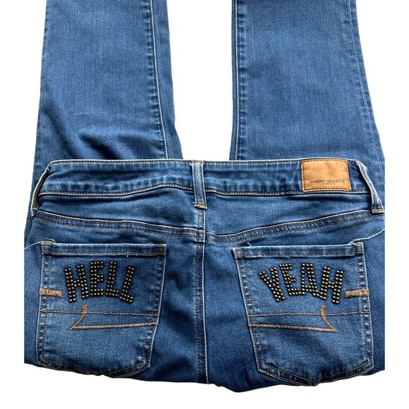 American Eagle Hell Yeah Skinny Jean Size 8 Super Stretch X Beads Embroidered - Picture 3 of 7